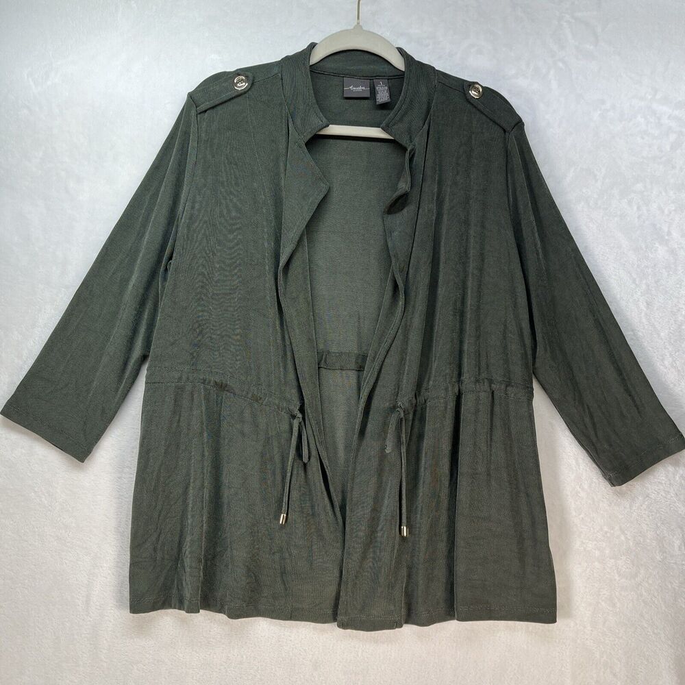 Chico’s Travelers Open Front Jacket Women’s Sz‎ Petite Medium Green Tie Waist